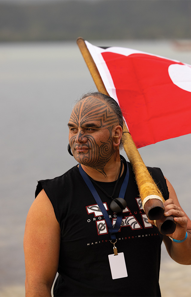 a person holding a flag
